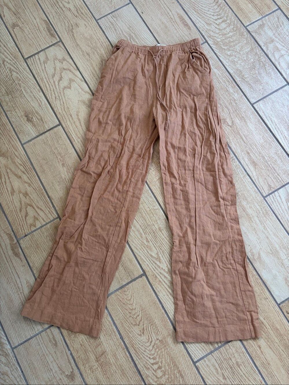 Abercrombie Fitch Linen Blend Wide Leg Pull On Pants Brown Tan XS Long